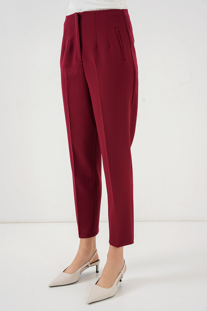 BGD Women High Waist Fabric Pants - Burgundy - Poltava