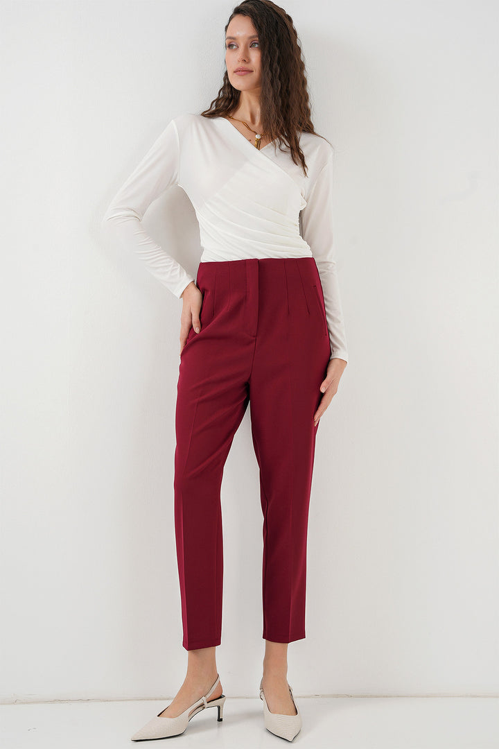 BGD Women High Waist Fabric Pants - Burgundy - Poltava