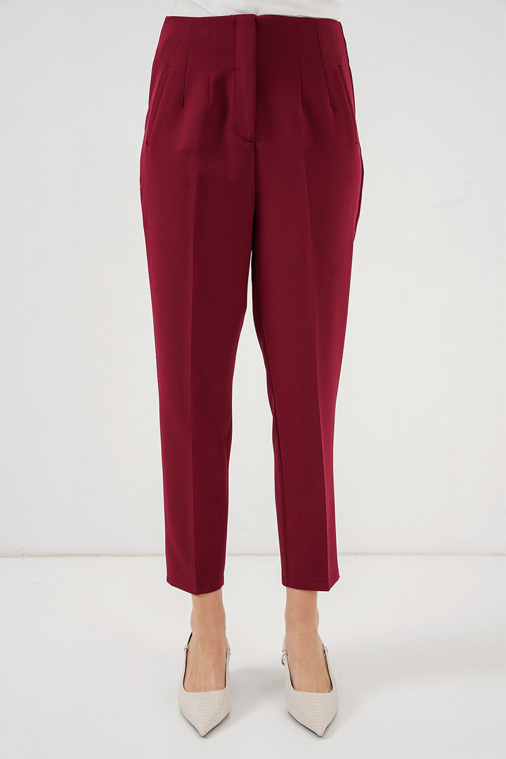 BGD Women High Waist Fabric Pants - Burgundy - Poltava