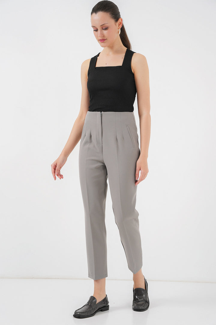 BGD Women High Waist Fabric Pants - Gray - Phenix City