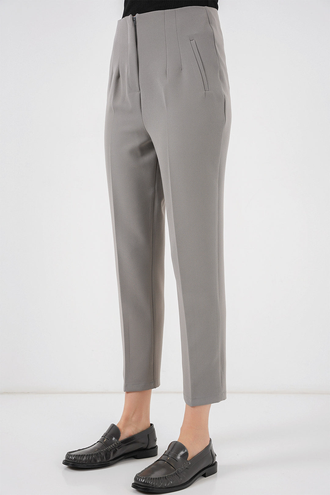 BGD Women High Waist Fabric Pants - Gray - Phenix City