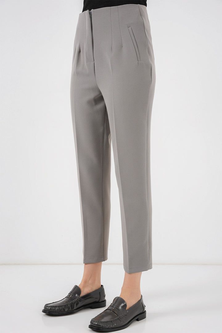 BGD Women High Waist Fabric Pants - Gray - Phenix City