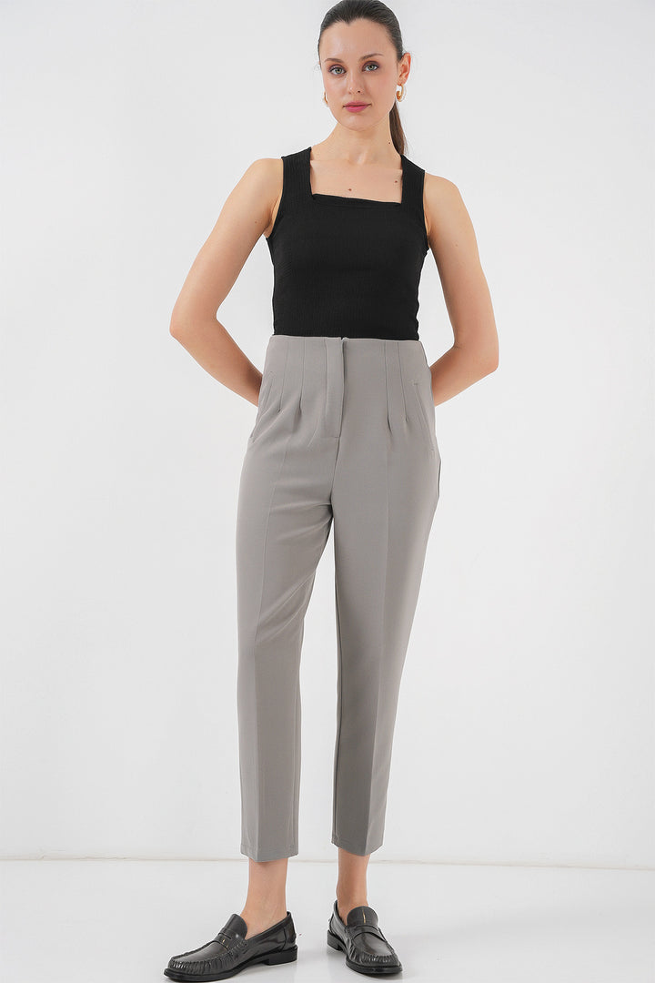BGD Women High Waist Fabric Pants - Gray - Phenix City