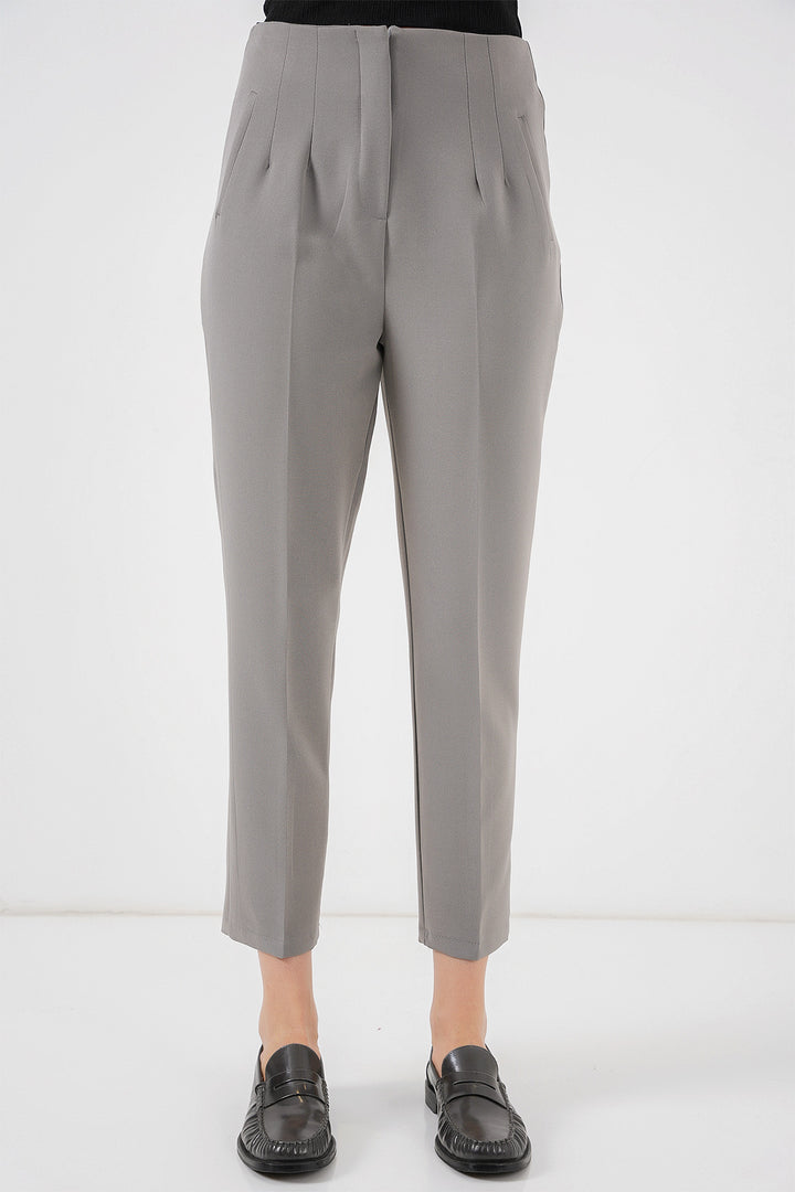BGD Women High Waist Fabric Pants - Gray - Phenix City
