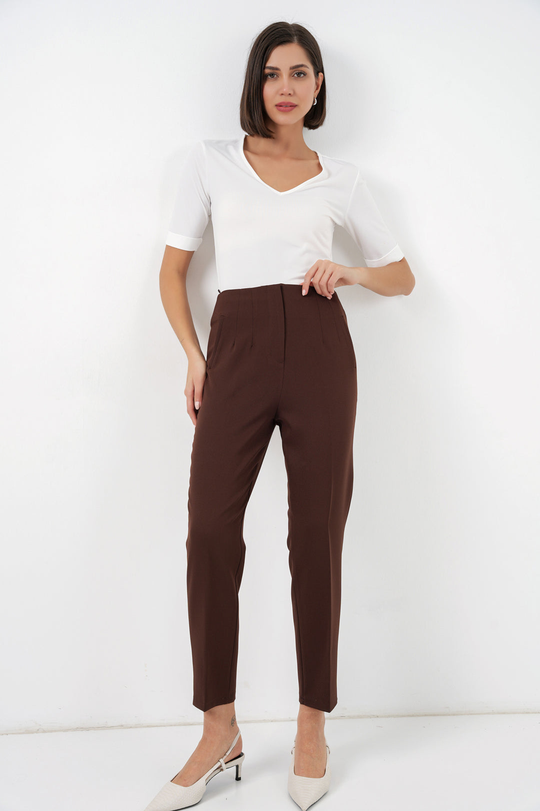 BGD Women Yüksek Bel Kumaş Pantolon - Kahverengi - Coventry