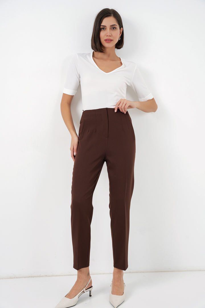 BGD Women Yüksek Bel Kumaş Pantolon - Kahverengi - Coventry