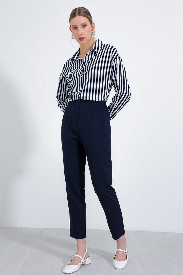BGD Women Woman Navy High Waist Fabric Pants 6650 - Minden
