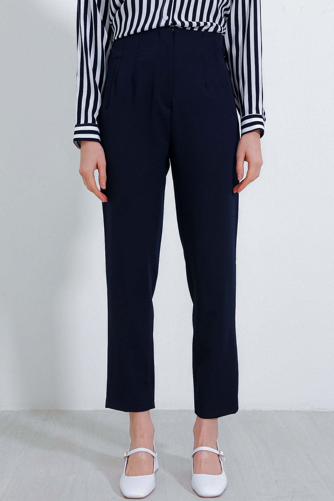 BGD Women Woman Navy High Waist Fabric Pants 6650 - Minden