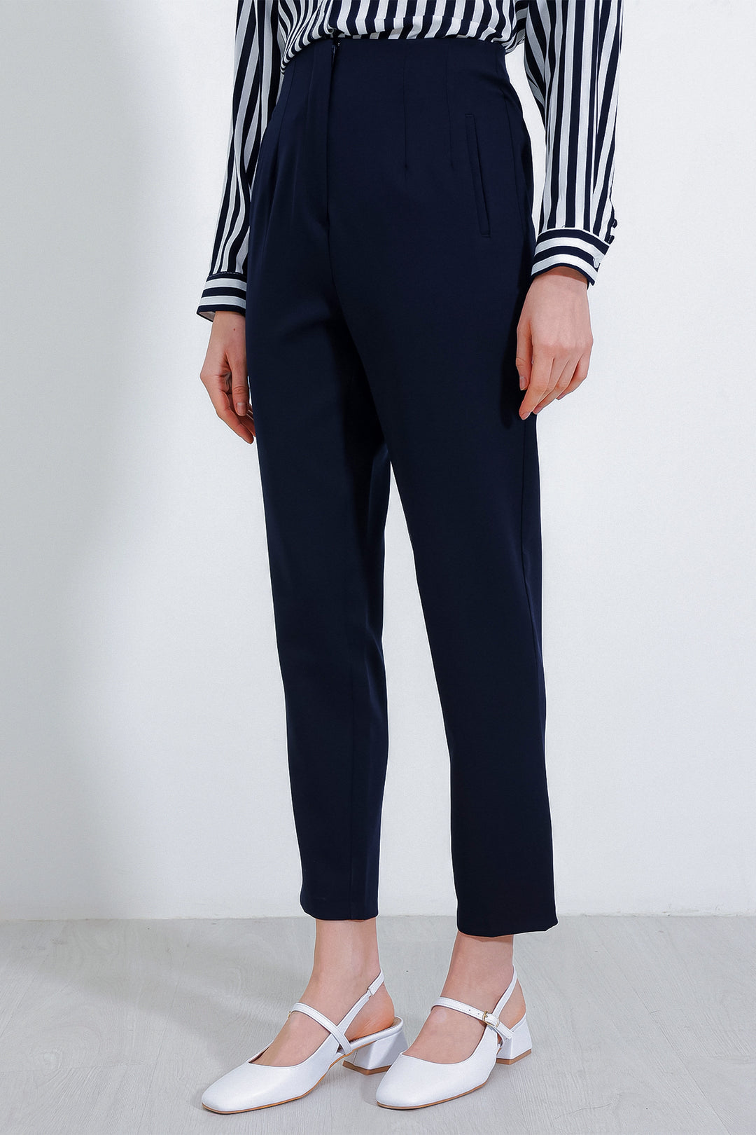 BGD Women Woman Navy High Waist Fabric Pants 6650 - Minden