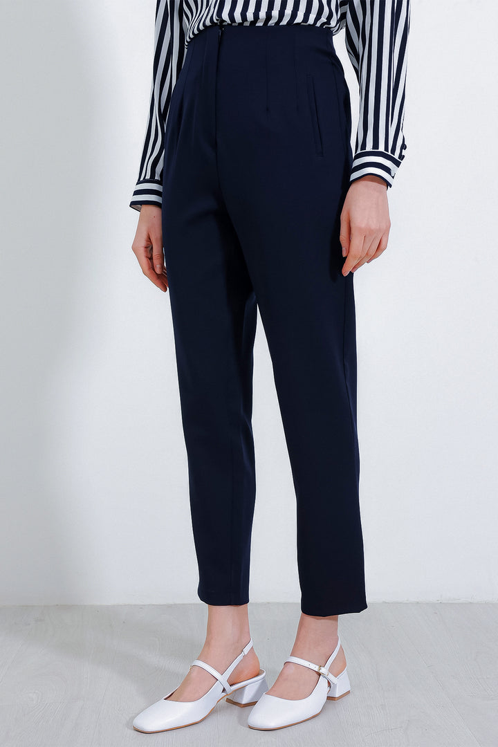 BGD Women Woman Navy High Waist Fabric Pants 6650 - Minden