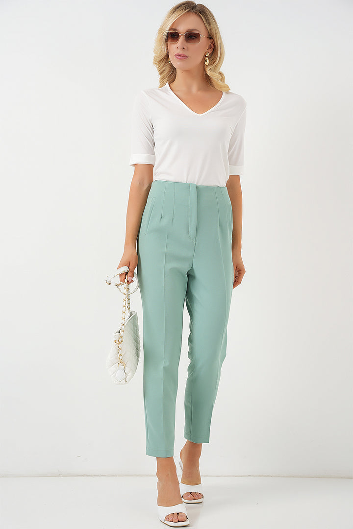 BGD Women High Waist Fabric Pants - Mint - Isla