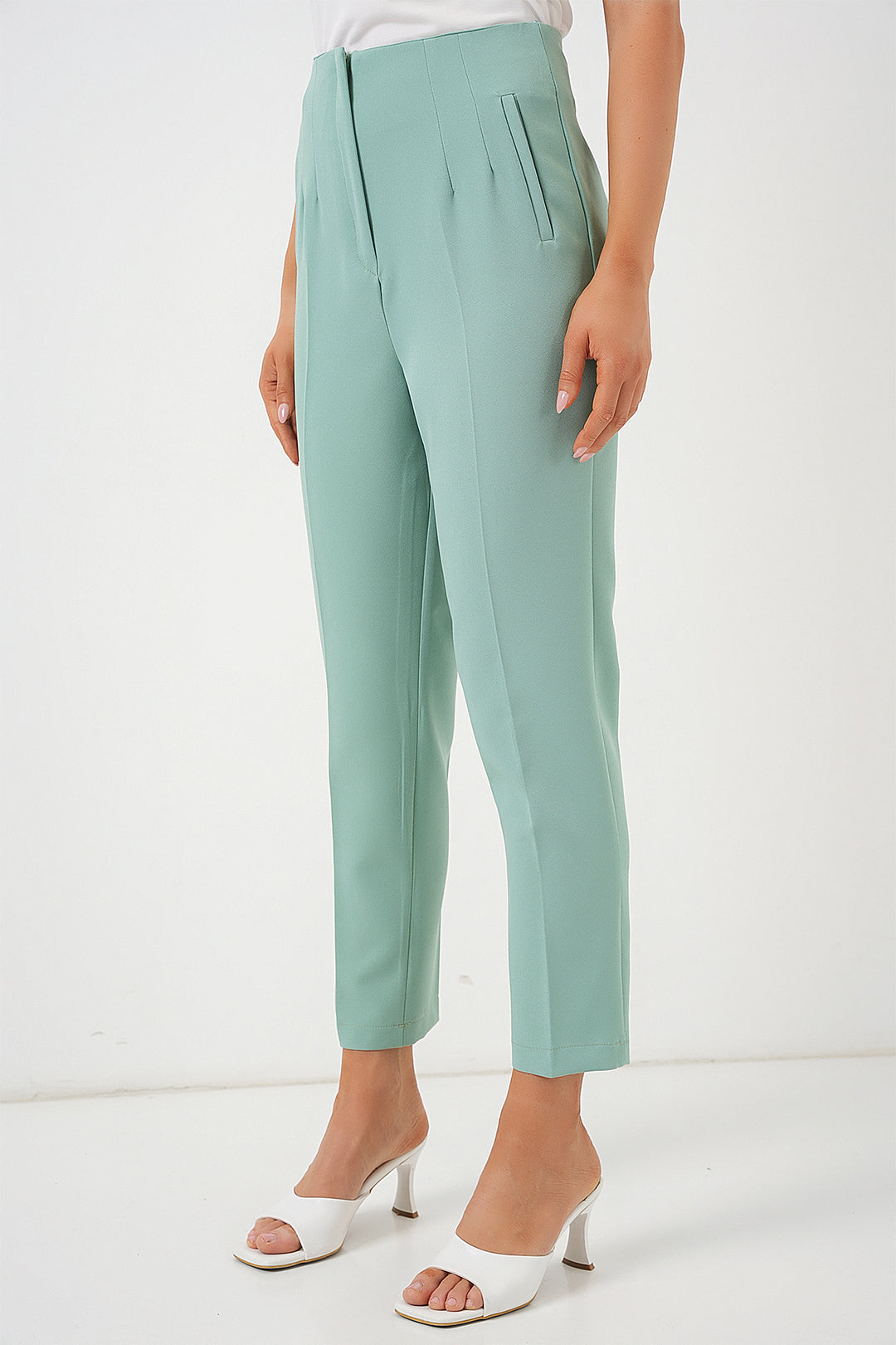 BGD Women High Waist Fabric Pants - Mint - Isla
