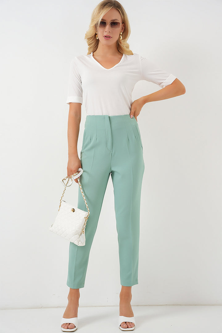 BGD Women High Waist Fabric Pants - Mint - Isla