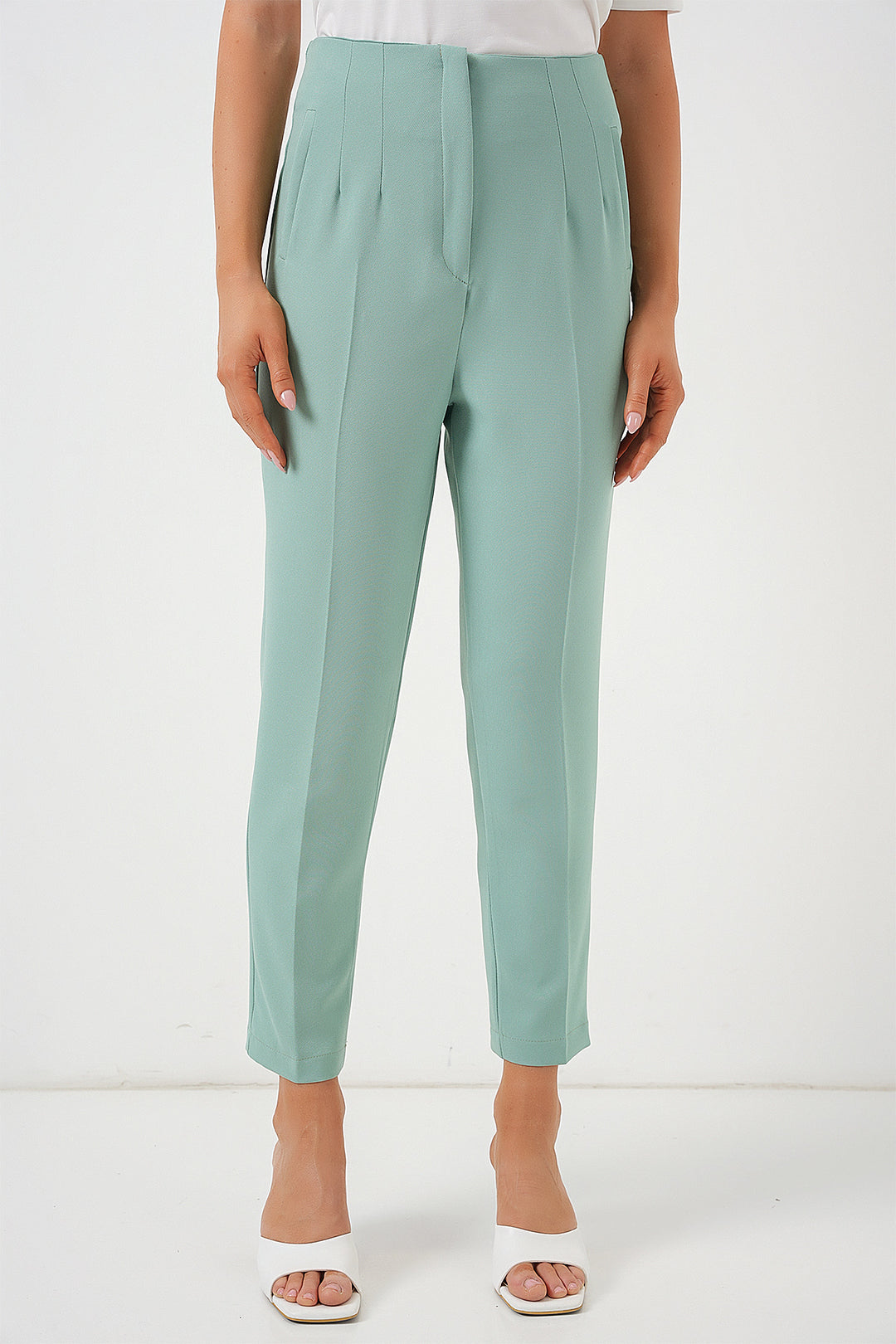 BGD Women High Waist Fabric Pants - Mint - Isla