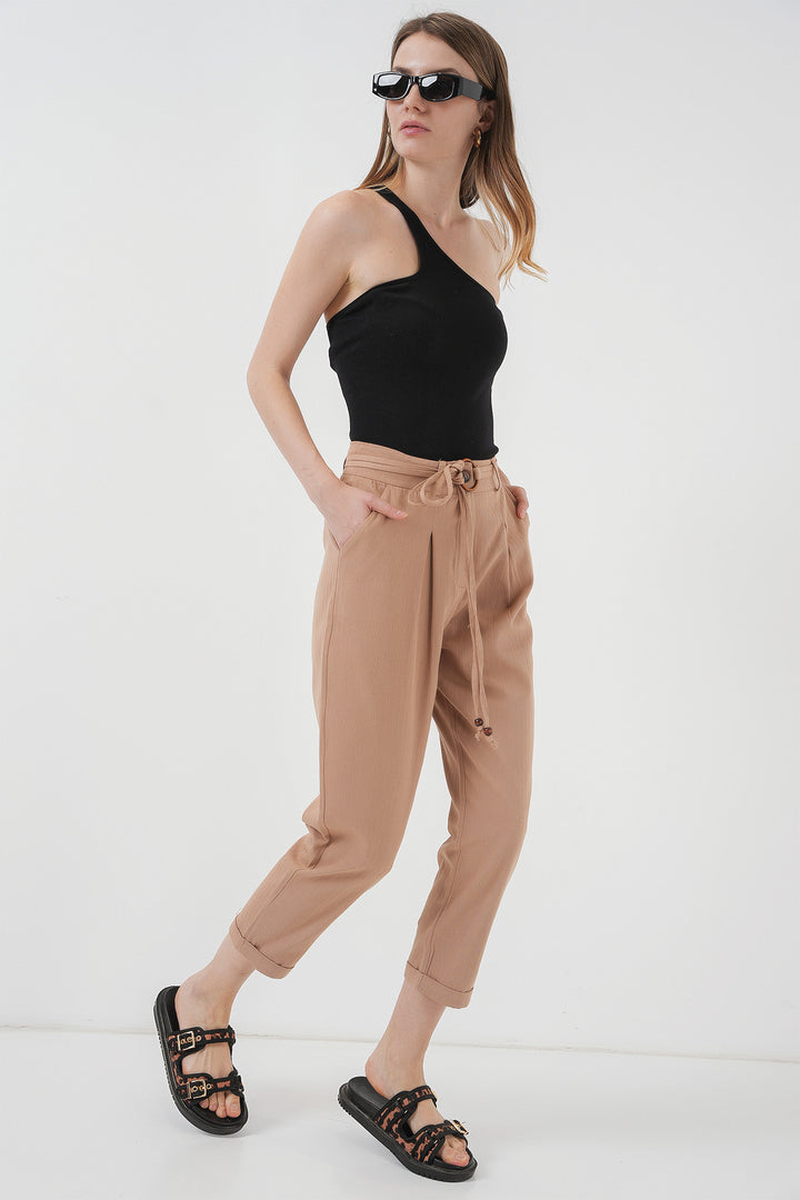 BGD Women Belted Linen Pants - Biscuit - Esposende