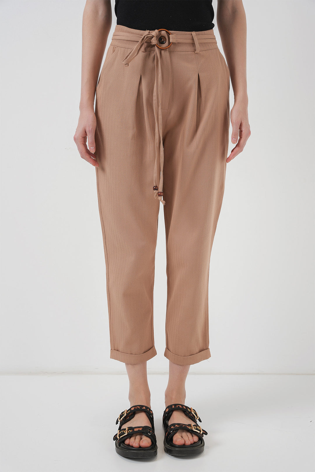 BGD Women Belted Linen Pants - Biscuit - Esposende