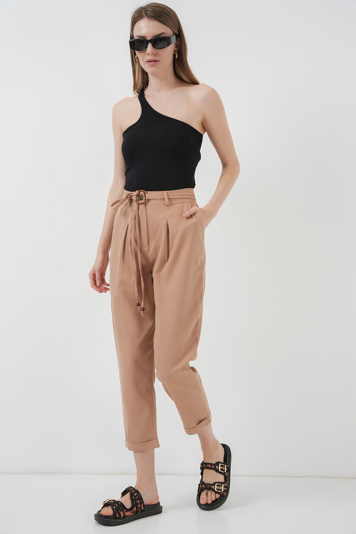 BGD Women Belted Linen Pants - Biscuit - Esposende