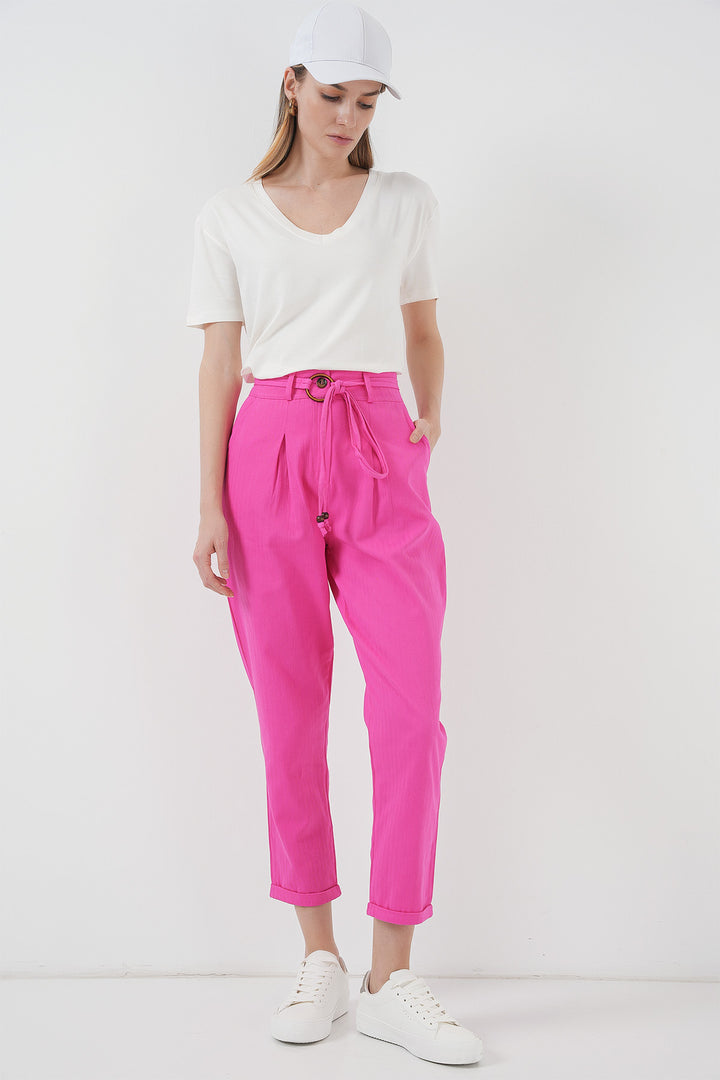 BGD Women Belted Linen Pants - Fuchsia - Montemorelos