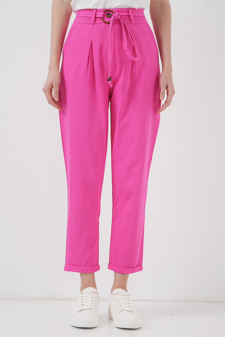 BGD Women Belted Linen Pants - Fuchsia - Montemorelos