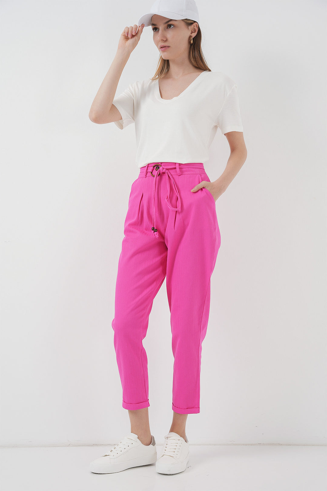 BGD Women Belted Linen Pants - Fuchsia - Montemorelos