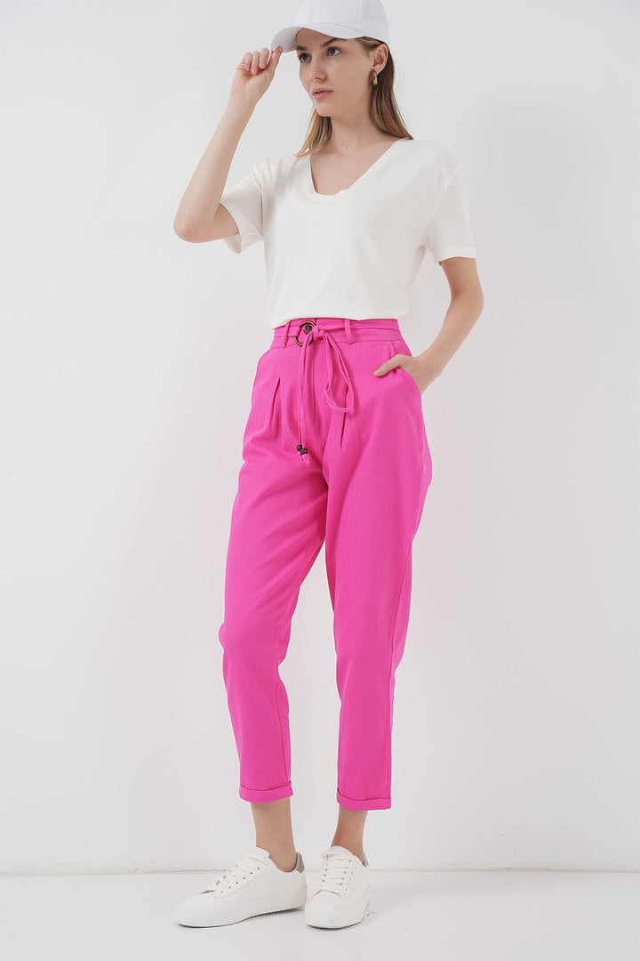 BGD Women Belted Linen Pants - Fuchsia - Montemorelos