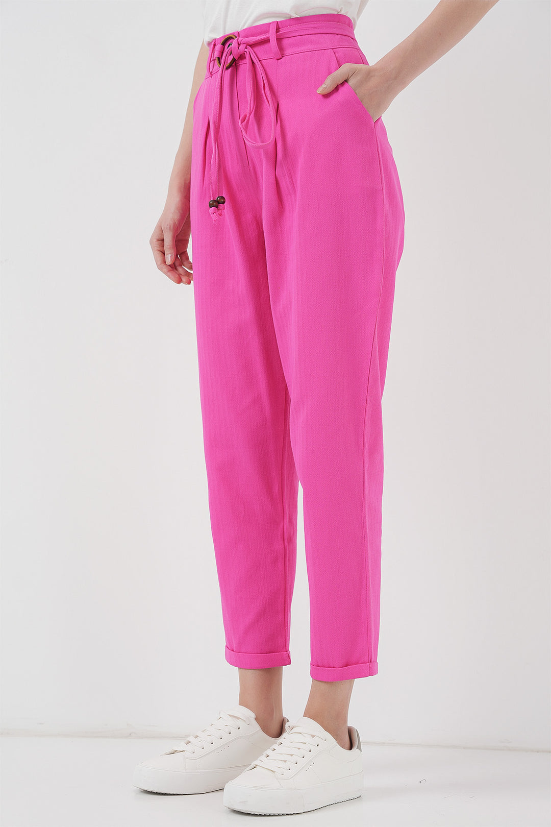 BGD Women Belted Linen Pants - Fuchsia - Montemorelos