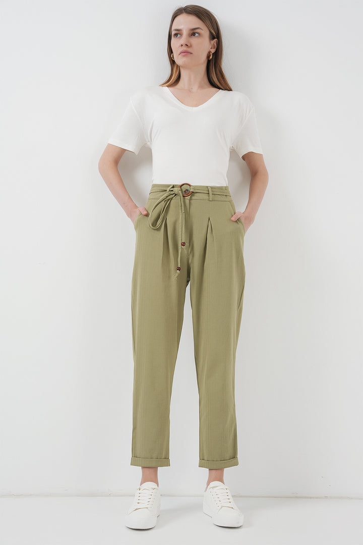 BGD Women Belted Linen Pants - Khaki - Lakewood
