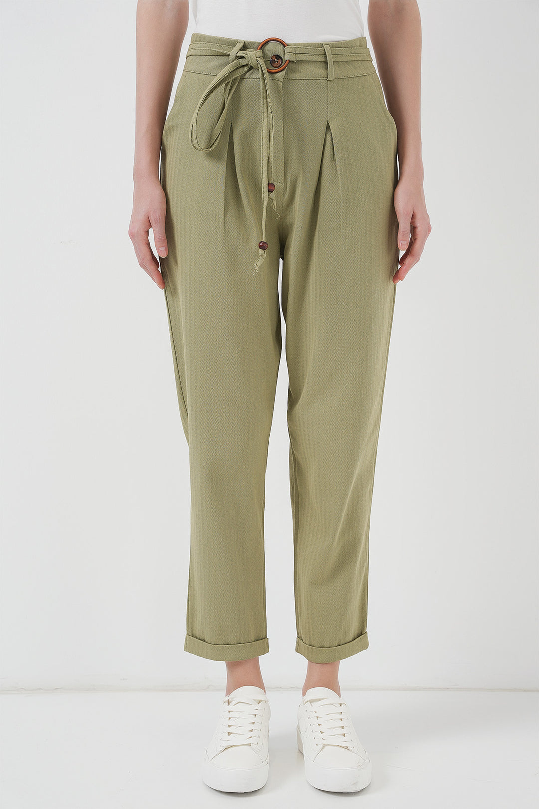 BGD Women Belted Linen Pants - Khaki - Lakewood