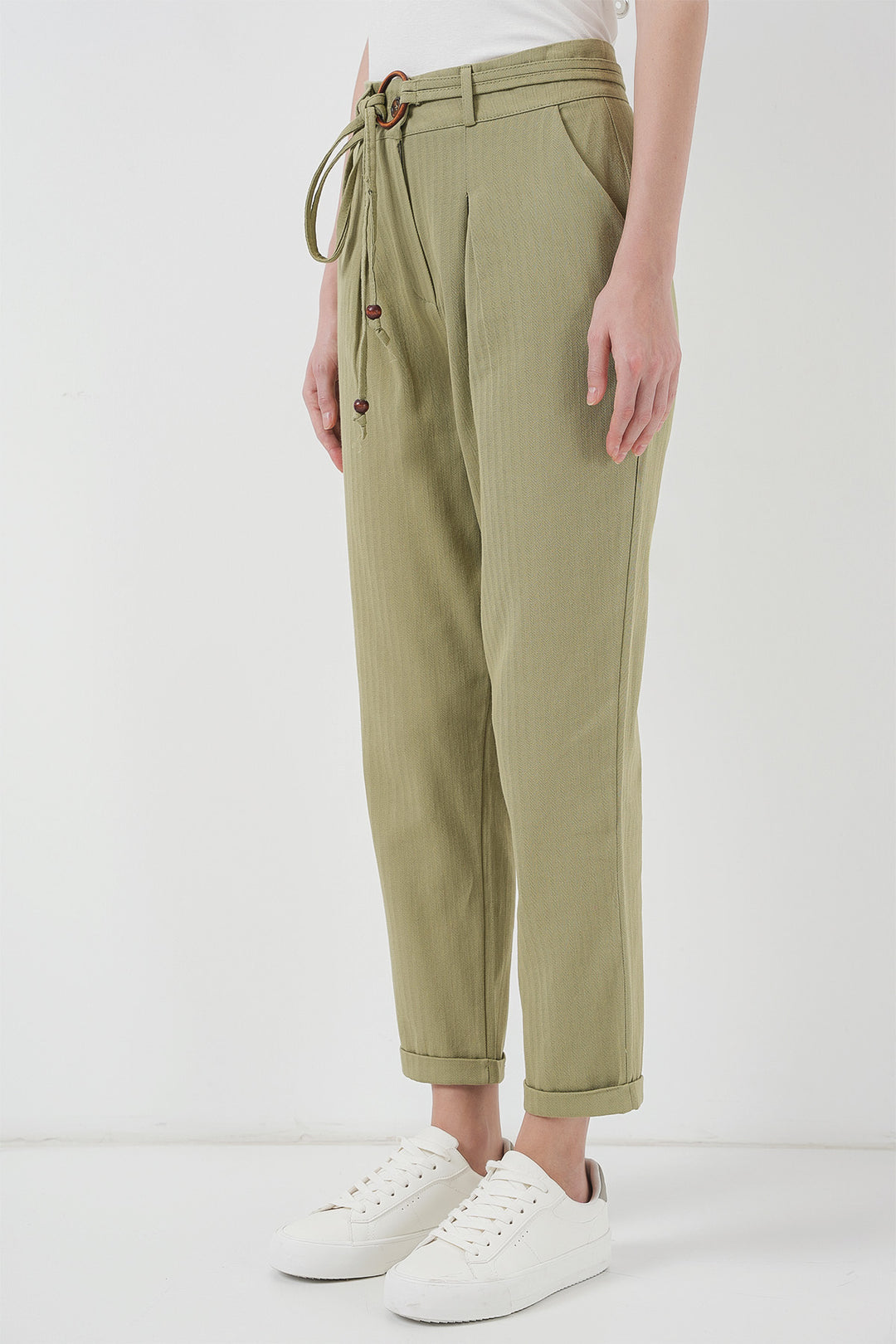 BGD Women Belted Linen Pants - Khaki - Lakewood