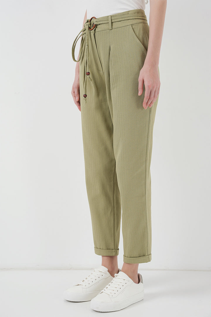 BGD Women Belted Linen Pants - Khaki - Lakewood