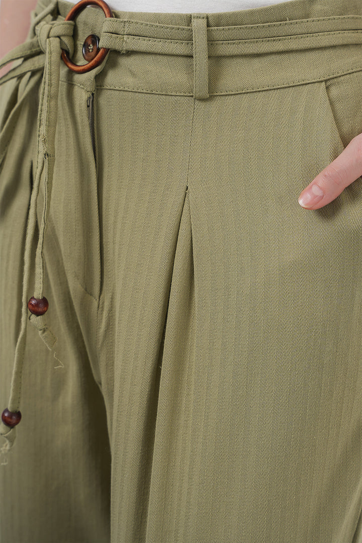 BGD Women Belted Linen Pants - Khaki - Lakewood
