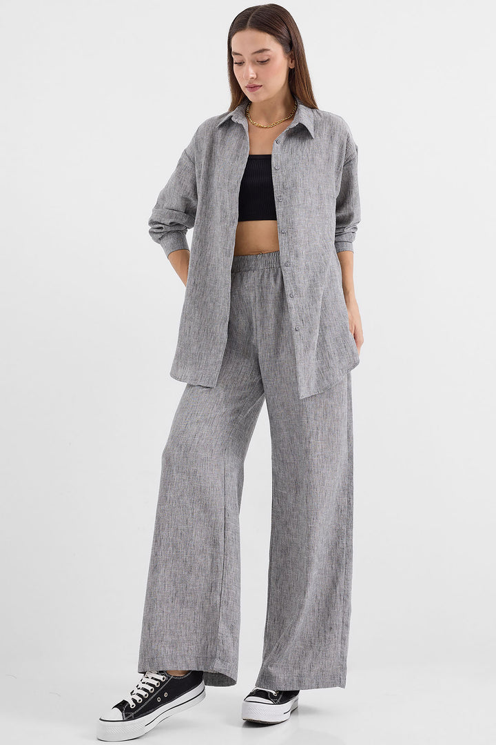 BGD Women Oversized Linen Two-Piece Set - Grey - Port Macquarie
