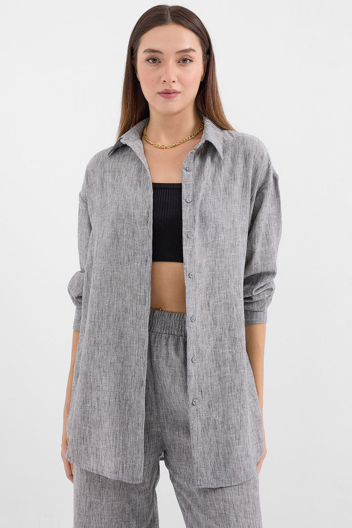 BGD Women Oversized Linen Two-Piece Set - Grey - Port Macquarie