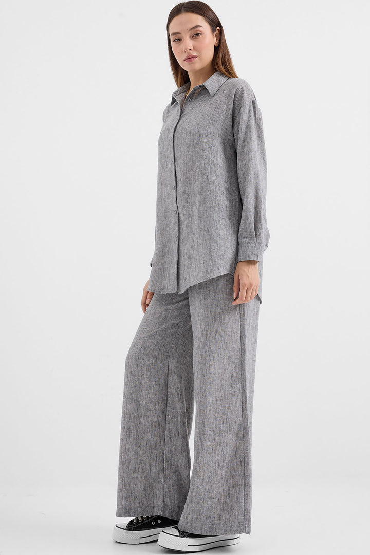 BGD Women Oversized Linen Two-Piece Set - Grey - Port Macquarie