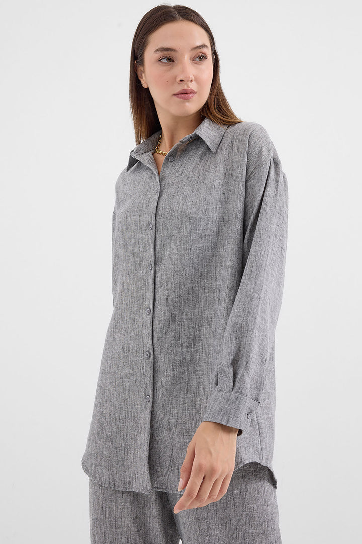 BGD Women Oversized Linen Two-Piece Set - Grey - Port Macquarie