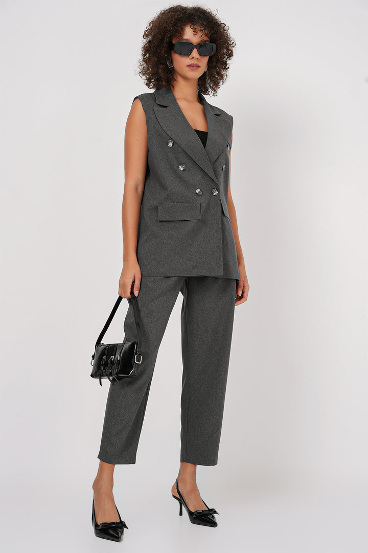 BGD Women Double-Breasted Vest Pants Suit - Anthracite - Hempstead