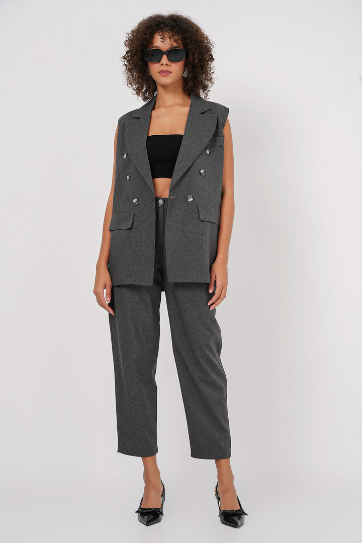 BGD Women Double-Breasted Vest Pants Suit - Anthracite - Hempstead