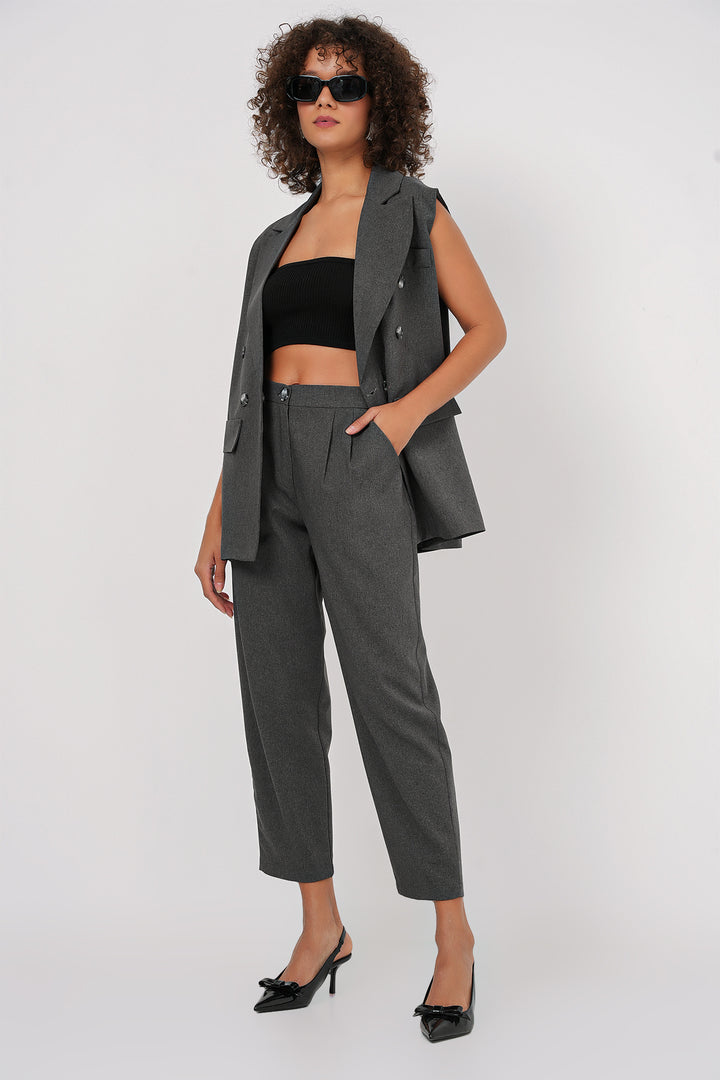 BGD Women Double-Breasted Vest Pants Suit - Anthracite - Hempstead