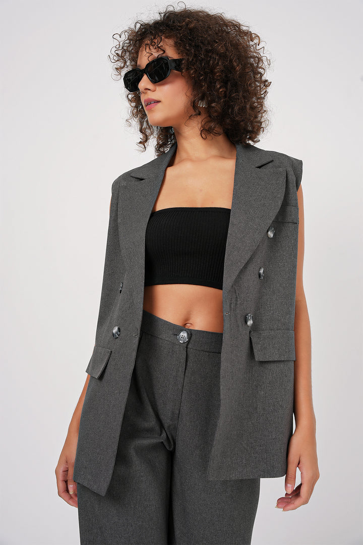 BGD Women Double-Breasted Vest Pants Suit - Anthracite - Hempstead