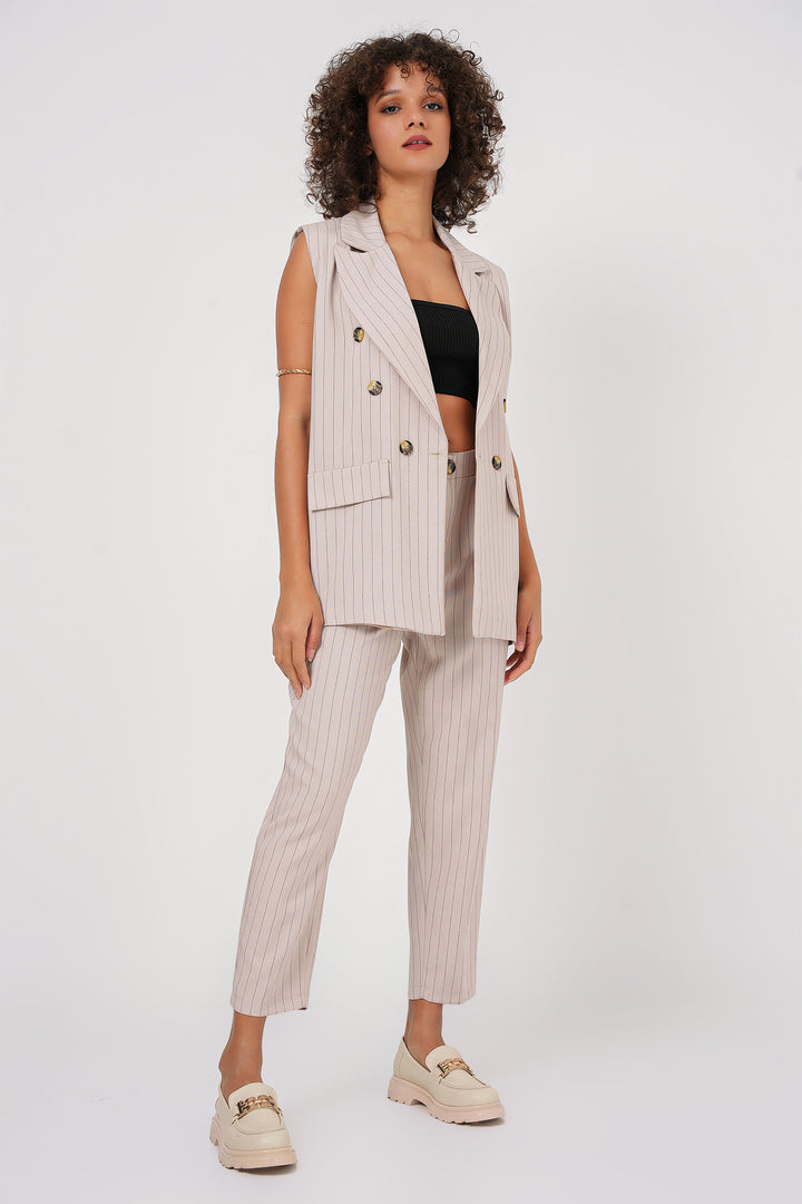 BGD Women Double-Breasted Vest Pants Suit - Beige - Buffalo Grove
