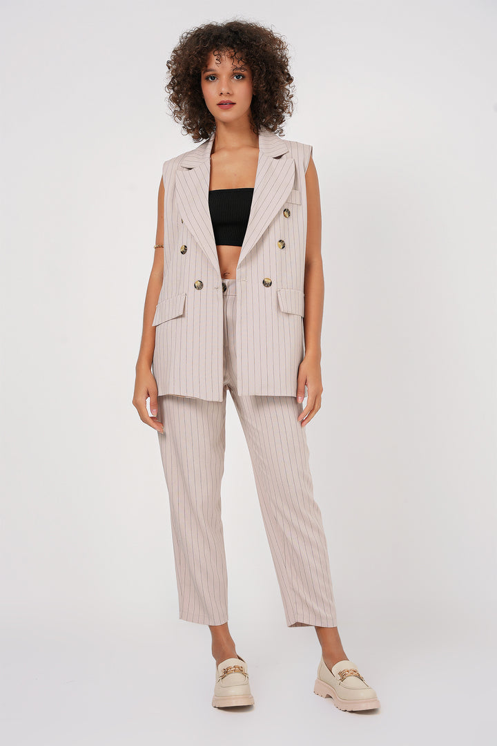 BGD Women Double-Breasted Vest Pants Suit - Beige - Buffalo Grove