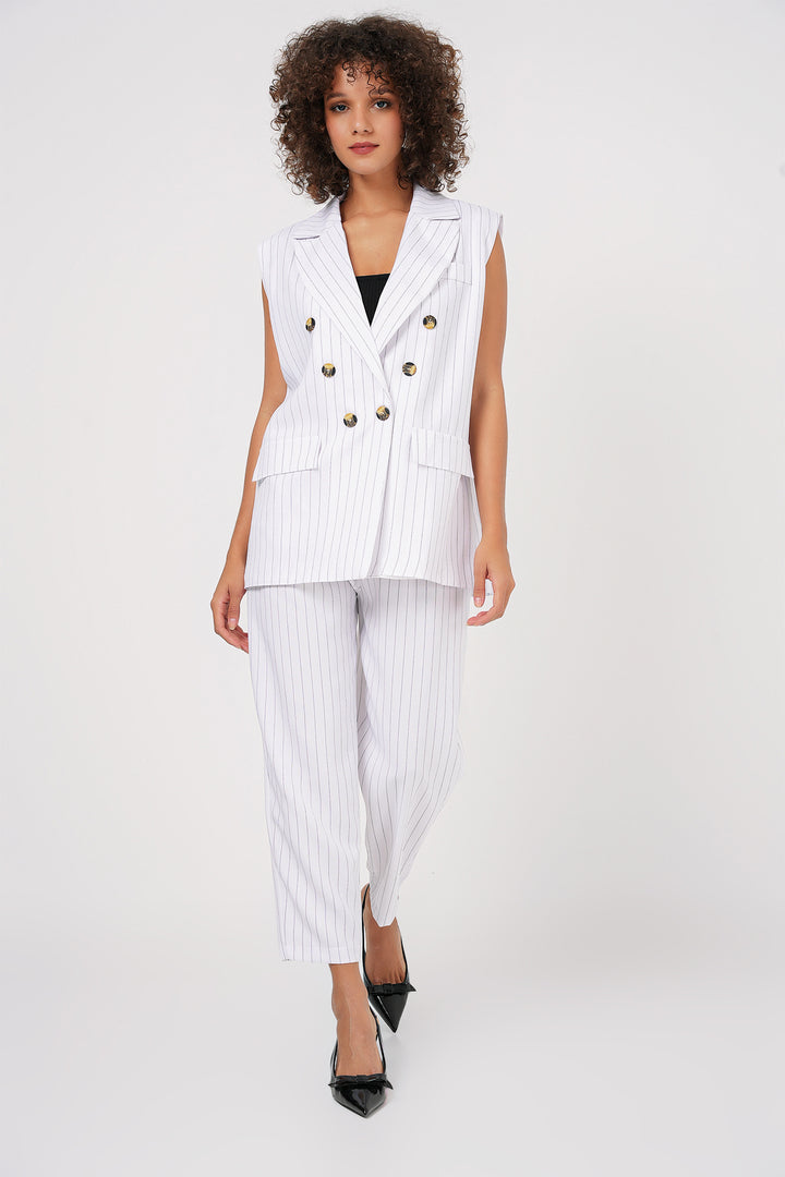 BGD Women Double-Breasted Vest Pants Set - Ecru - Moline