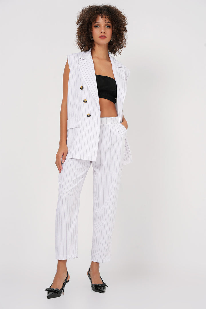 BGD Women Double-Breasted Vest Pants Set - Ecru - Moline