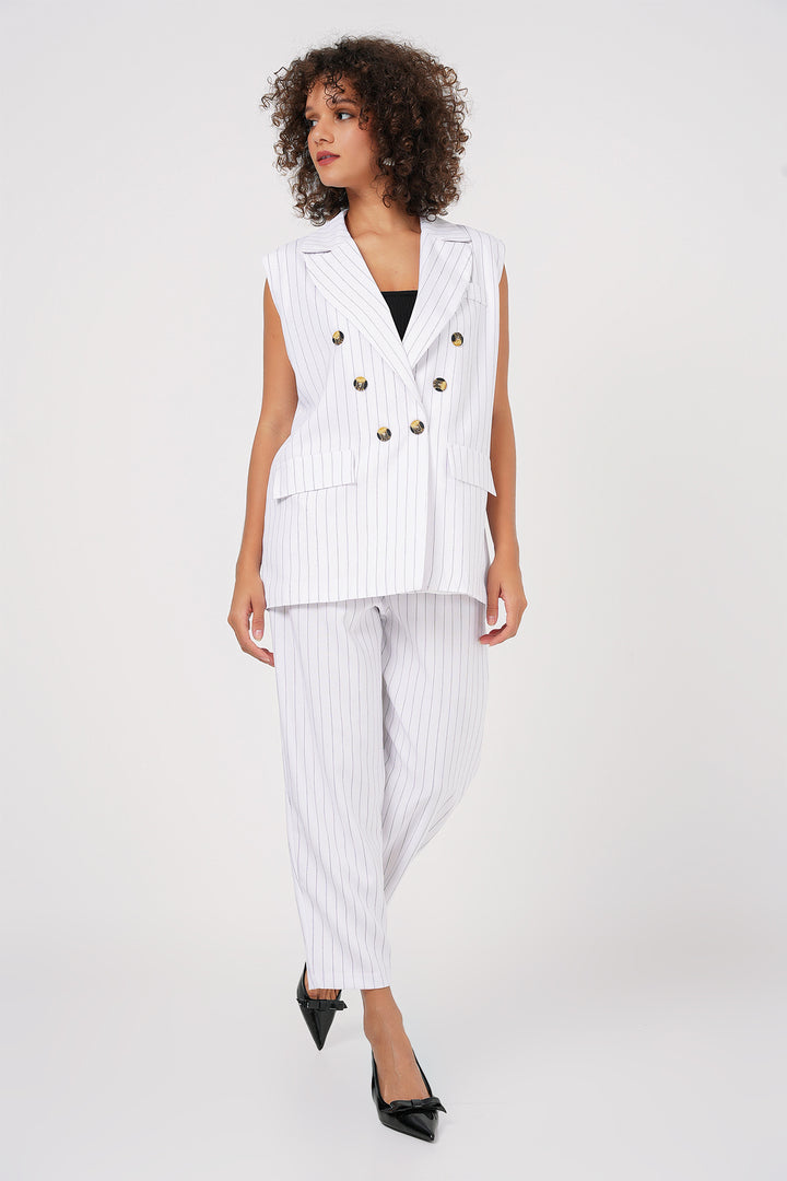 BGD Women Double-Breasted Vest Pants Set - Ecru - Moline