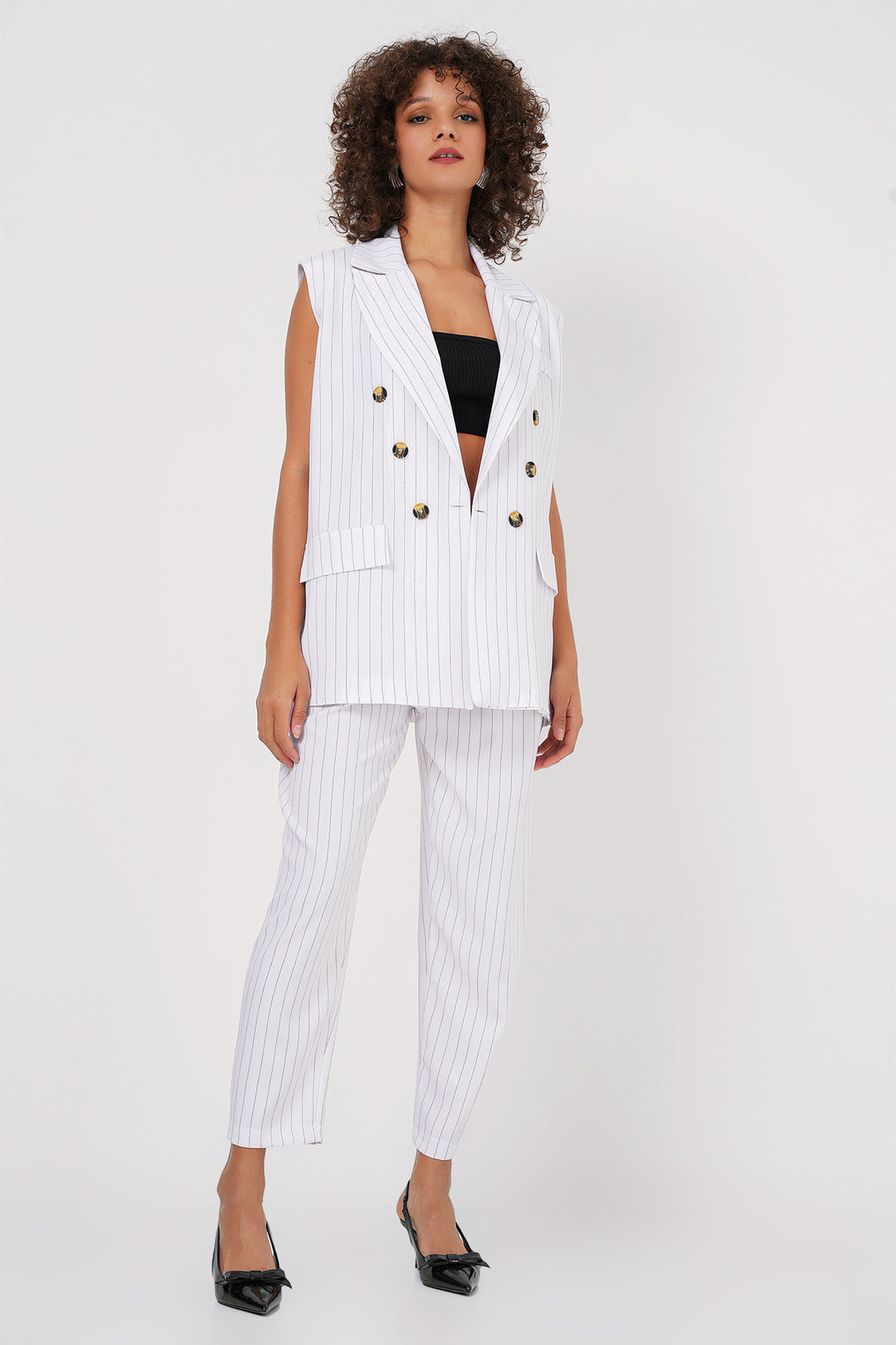 BGD Women Double-Breasted Vest Pants Set - Ecru - Moline