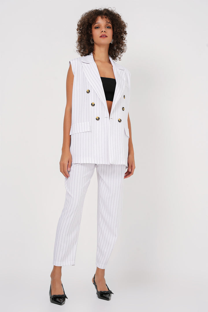 BGD Women Double-Breasted Vest Pants Set - Ecru - Moline