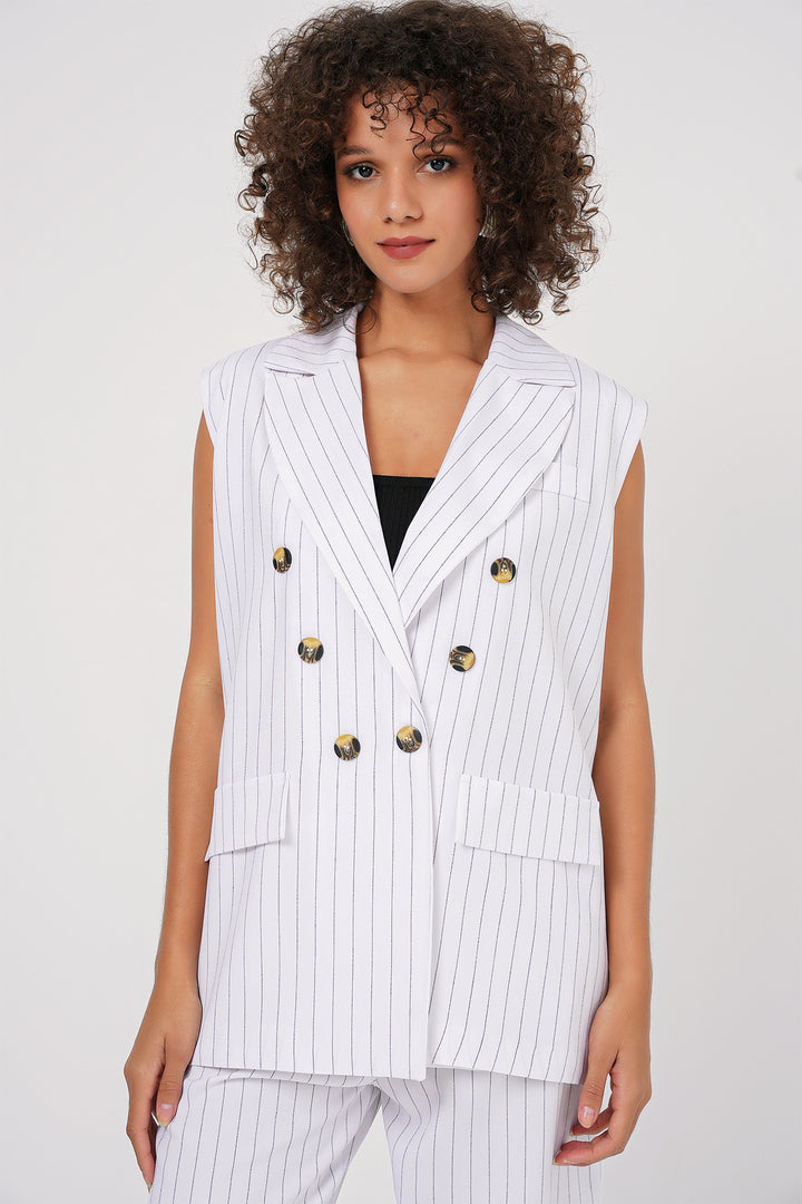 BGD Women Double-Breasted Vest Pants Set - Ecru - Moline