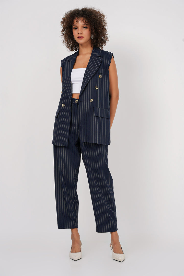 BGD Women Double-Breasted Vest Pants Suit - Navy Blue - Port Coquitlam