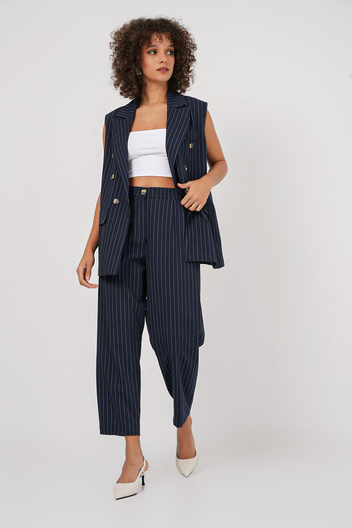 BGD Women Double-Breasted Vest Pants Suit - Navy Blue - Port Coquitlam