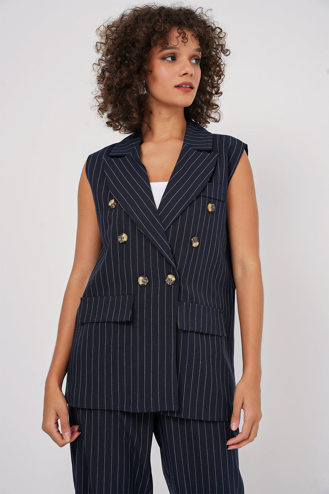 BGD Women Double-Breasted Vest Pants Suit - Navy Blue - Port Coquitlam